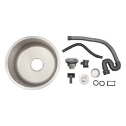 41cm Round Kitchen Sink 304 Stainless Steel, 19cm Deep Undermount Single Bowl Sink with Drain Pipe for RV Bar Cafe Home