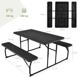 Folding picnic table with benches, 136 cm outdoor camping table set beer tent set beer table set for terrace