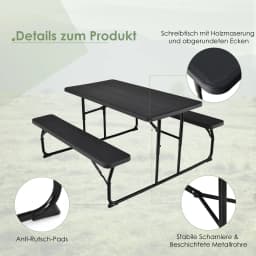 Folding picnic table with benches, 136 cm outdoor camping table set beer tent set beer table set for terrace