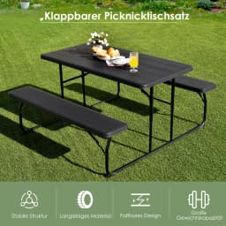 Folding picnic table with benches, 136 cm outdoor camping table set beer tent set beer table set for terrace