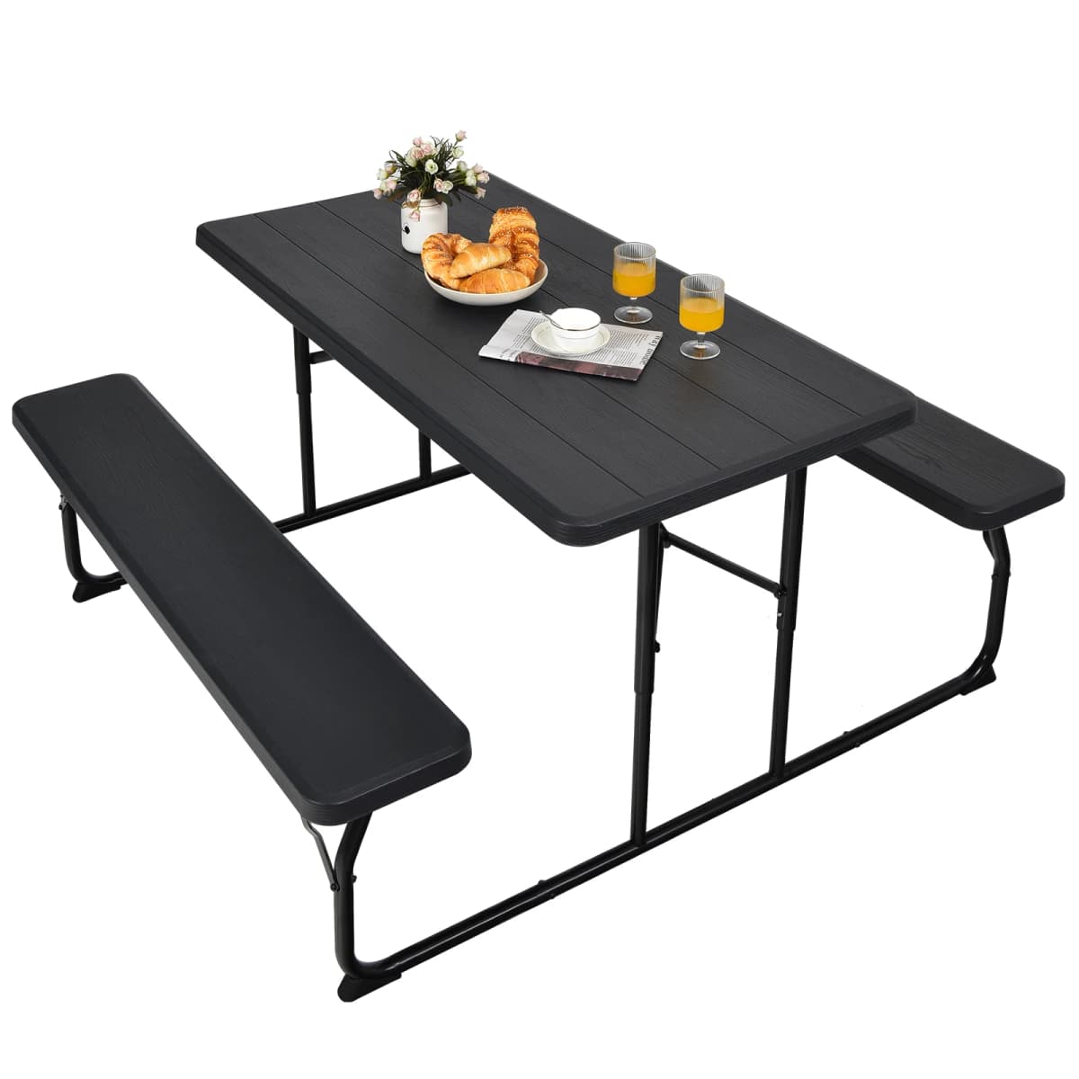 Folding picnic table with benches, 136 cm outdoor camping table set beer tent set beer table set for terrace