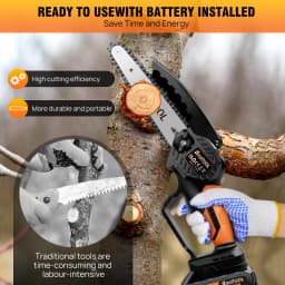 6 inch Cordless,21V Battery Powered Chain Saw for Branch Pruning with 2 Chains,for Wood Cutting Tree Trimming,Orange