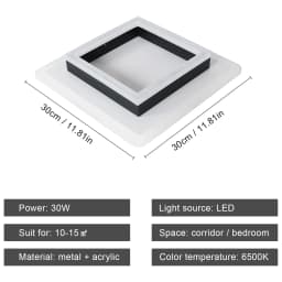 Square Acrylic  Ceiling Light Modern LED Ceiling Lamp,White 6500K LED Ceiling Lights for Bedroom Office Kitchen Living Room