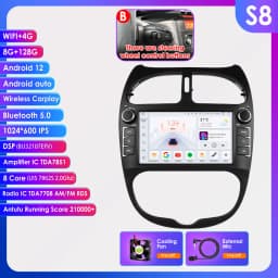Wireless Carplay Android13 Car Radio For PEUGEOT 206 206CC 206SW 2000-2008 Car Multimedia Player GPS 2Din Autoradio 4G-LET 7862