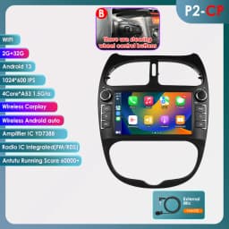 Wireless Carplay Android13 Car Radio For PEUGEOT 206 206CC 206SW 2000-2008 Car Multimedia Player GPS 2Din Autoradio 4G-LET 7862