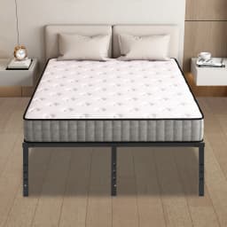 Metal Bed Frame Queen Size 135x189cm High Bed Frame Iron Bed Frame No Box Spring Needed for Bedroom