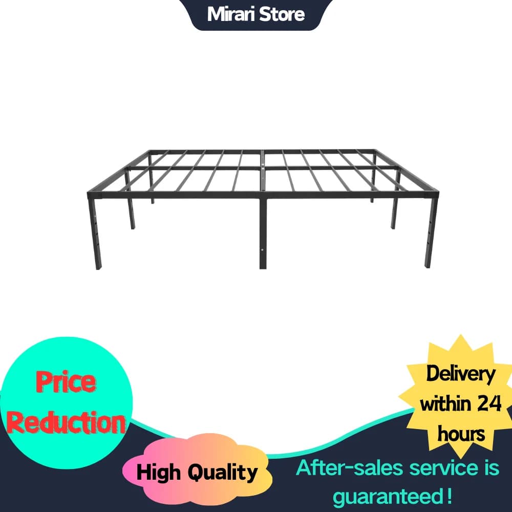 Metal Bed Frame Queen Size 135x189cm High Bed Frame Iron Bed Frame No Box Spring Needed for Bedroom
