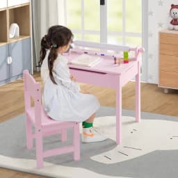 Children's Desk with Chair, with Folding Table Top,  with Paper Roll Holder & Markers,  for Children from 3 Years (Pink)
