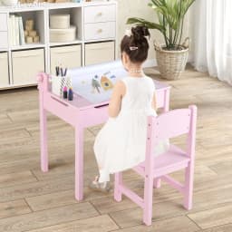 Children's Desk with Chair, with Folding Table Top,  with Paper Roll Holder & Markers,  for Children from 3 Years (Pink)