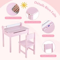 Children's Desk with Chair, with Folding Table Top,  with Paper Roll Holder & Markers,  for Children from 3 Years (Pink)
