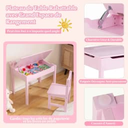 Children's Desk with Chair, with Folding Table Top,  with Paper Roll Holder & Markers,  for Children from 3 Years (Pink)