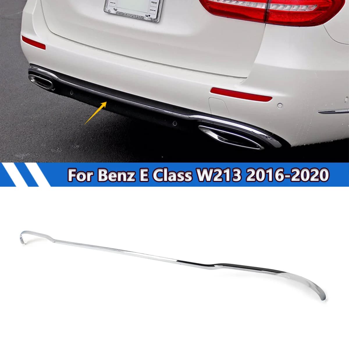 For Mercedes Benz E Class W213 E43 E63 E200 E300 E350 E450 2016-2020 Rear Bumper Cover Molding Trim Chrome 2138850321