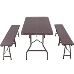 Outdoor Furniture Set Foldable Table and 2 Benches for Camping Patio Dining Table 180cm, HDPE Panel, Waterproof, w/ Steel Frame