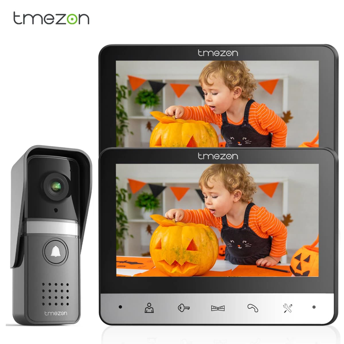 TMEZON Video Doorphone 4-Wire,Intercom with Doorbell, Doorphone with Camera,7" Color Display, 120° Wide View Camera