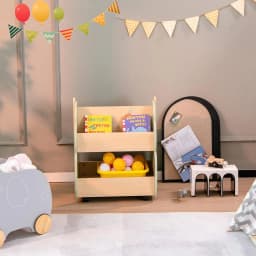 Kids Bookcase on Wheels, 2 Tier Wooden Toy Shelf, 52 x 46 x 62.5 cm (Green)