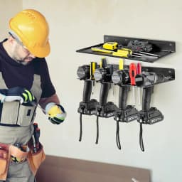 Tool Rack Wall Shelf, Tool Organiser Metal, Tool Wall with 4 Slots & 36 Drill Holes, Power Tools Workshop Organiser System