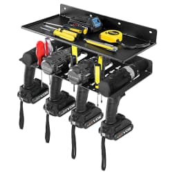 Tool Rack Wall Shelf, Tool Organiser Metal, Tool Wall with 4 Slots & 36 Drill Holes, Power Tools Workshop Organiser System