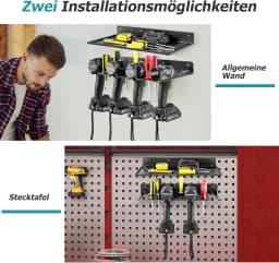 Tool Rack Wall Shelf, Tool Organiser Metal, Tool Wall with 4 Slots & 36 Drill Holes, Power Tools Workshop Organiser System