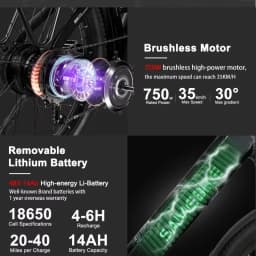 SAMEBIKE RS-A01 PLUS Electric Bike 750W 48V14AH Removable Lithium Battery City Adult Electric Bicycle 26inch Tire Mountain Ebike