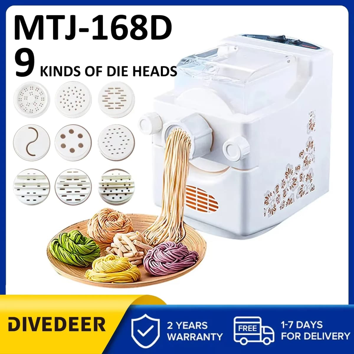 DIVEDEER Household Electric Noodle Machine 160W Multifunctional Automatic Vegetable Dumpling Wrapper Pasta Maker