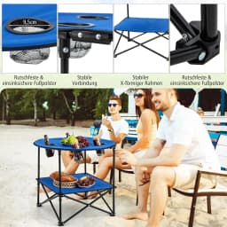 Folding Camping Table, 2-Tier Fishing Table with Drink Holders and Carry Bag, Picnic Table, for Camping, Picnic