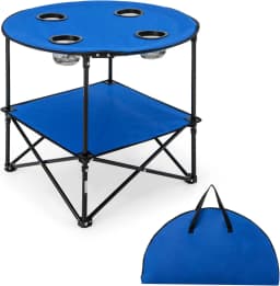 Folding Camping Table, 2-Tier Fishing Table with Drink Holders and Carry Bag, Picnic Table, for Camping, Picnic
