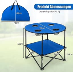 Folding Camping Table, 2-Tier Fishing Table with Drink Holders and Carry Bag, Picnic Table, for Camping, Picnic