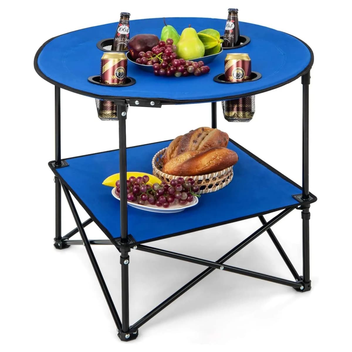 Folding Camping Table, 2-Tier Fishing Table with Drink Holders and Carry Bag, Picnic Table, for Camping, Picnic