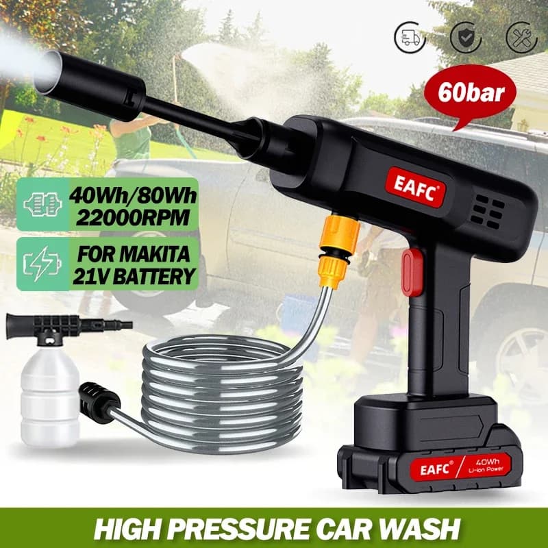 60Bar Cordless High Pressure Wash Washer 20000mAh Gun Auto Clean Foam Generator Water Gun Spray Cleaner Car Washing Machine