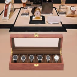 6-Slot Watch Box Organizer, MDF Glass Velvet Display Case W/Lock Vintage Clear Lid for Men Women Storage for Watches Jewelry