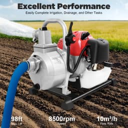 1250W Portable Water Pump 2-Stroke Engine 43CC 1.7HP 8500RPM Gasoline Power Air-cooled Garden Pump Single Cylinder
