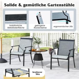 Set of 2 Garden Chairs, Patio Chairs with Wide Seat and Breathable Seat, Balcony Chairs, Outdoor Chairs up to 150 kg