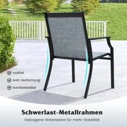 Set of 2 Garden Chairs, Patio Chairs with Wide Seat and Breathable Seat, Balcony Chairs, Outdoor Chairs up to 150 kg