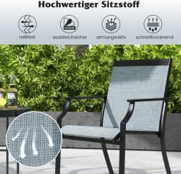 Set of 2 Garden Chairs, Patio Chairs with Wide Seat and Breathable Seat, Balcony Chairs, Outdoor Chairs up to 150 kg