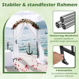 Metal Rose Arch, Garden Arch for Climbing Plants, Rose Grid with Roof-Shaped Tip & 4 Ground Stakes, 140 x 40 x 223 cm