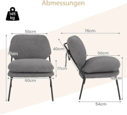 Dining Room Chair, Accent Chair with Teddy Fleece Cover, Seat Height 48 cm, Living Room Chair,Maximum Load 145 kg, Grey