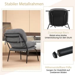 Dining Room Chair, Accent Chair with Teddy Fleece Cover, Seat Height 48 cm, Living Room Chair,Maximum Load 145 kg, Grey