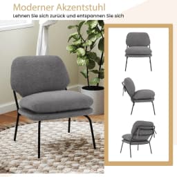 Dining Room Chair, Accent Chair with Teddy Fleece Cover, Seat Height 48 cm, Living Room Chair,Maximum Load 145 kg, Grey
