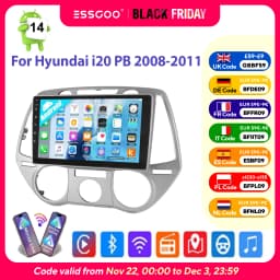 ESSGOO Touchscreen Wireless CarPlay Android Auto Android 14 For Hyundai i20 PB 2008-2011 GPS Navi USB FM Wifi BT SWC Mirror link