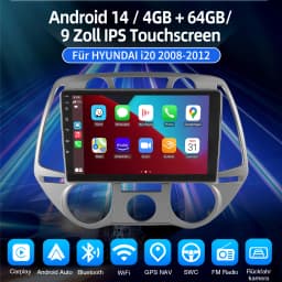 ESSGOO Touchscreen Wireless CarPlay Android Auto Android 14 For Hyundai i20 PB 2008-2011 GPS Navi USB FM Wifi BT SWC Mirror link