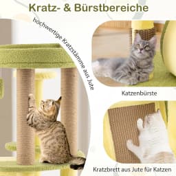 Wooden Cat Scratching Post, Avocado Design, Cat Tree with Platforms & Cat Cave & Toy & Care Brush & Scratching Board, Cat