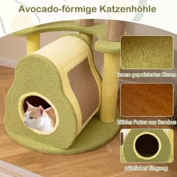 Wooden Cat Scratching Post, Avocado Design, Cat Tree with Platforms & Cat Cave & Toy & Care Brush & Scratching Board, Cat
