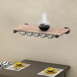 Wall-Mounted Wine Rack with Spacious Storage, Durable Pine Wood and Iron Construction, Stylish Black and Wood Design