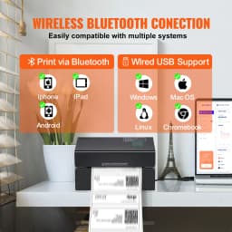 SucceBuy 300DPI Thermal Label Printer Bluetooth & Automatic Label Recognition Support Windows/Android for 4x6 Mailing Packages