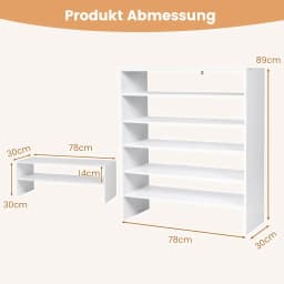 5-Tier Stackable Shoe Rack Open Shoe Cabinet 78 x 30 x 90 cm Wooden Shoe Rack for Entryway Hallway Freely Combinable White