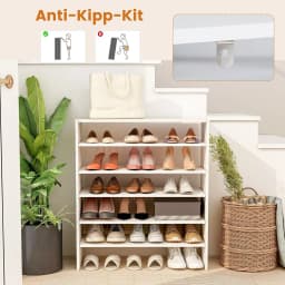 5-Tier Stackable Shoe Rack Open Shoe Cabinet 78 x 30 x 90 cm Wooden Shoe Rack for Entryway Hallway Freely Combinable White