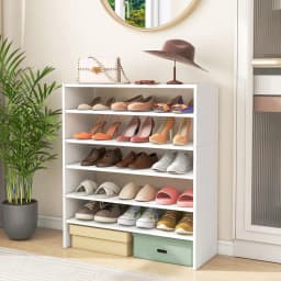 5-Tier Stackable Shoe Rack Open Shoe Cabinet 78 x 30 x 90 cm Wooden Shoe Rack for Entryway Hallway Freely Combinable White