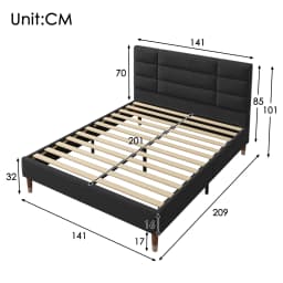 Padding bed 140x200 cm with slatted frame, headboard, linen black for adults & teens (With spring core mattress)