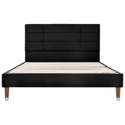 Padding bed 140x200 cm with slatted frame, headboard, linen black for adults & teens (With spring core mattress)
