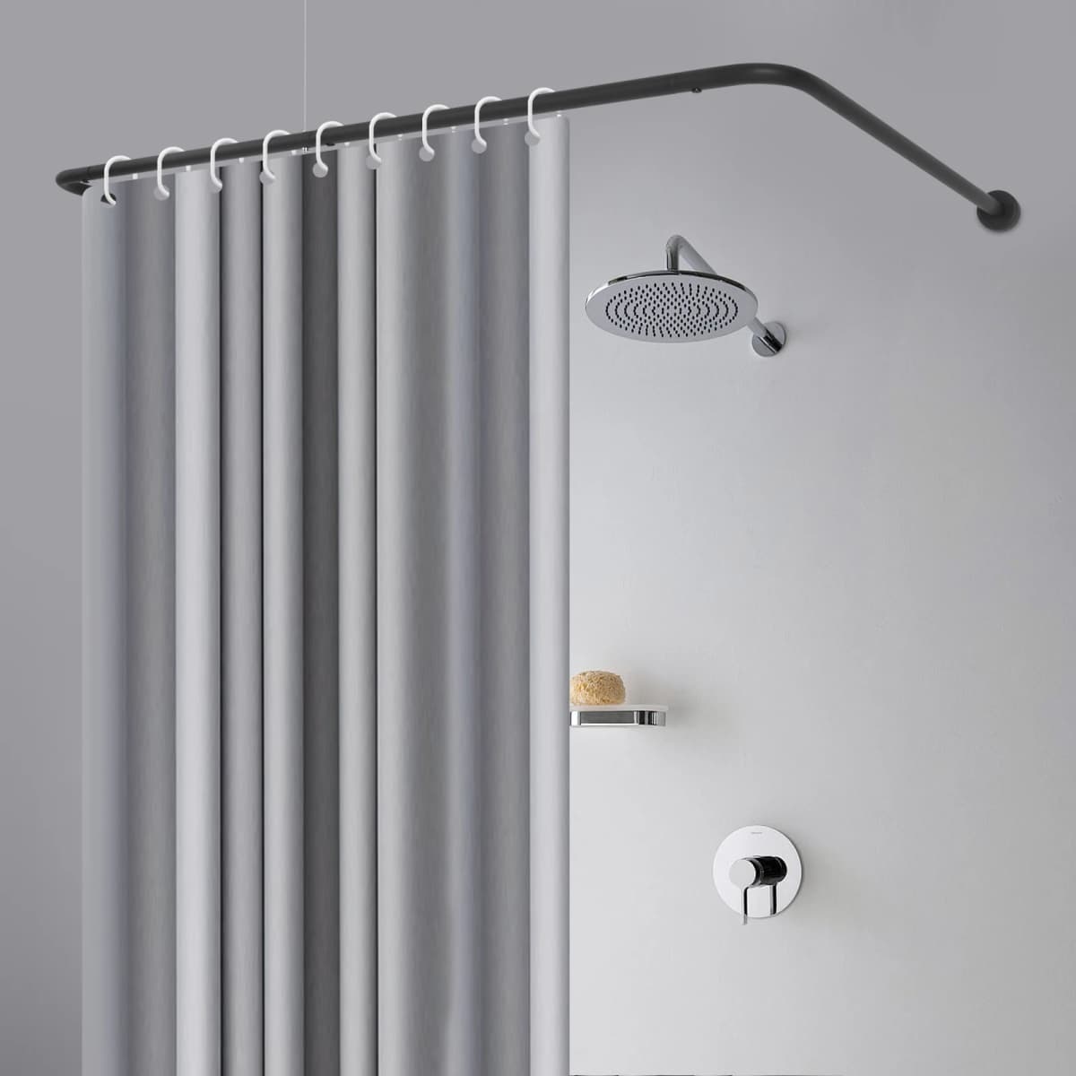 Shower Curtain Rod U-Shaped Wall-Mounted Curtain Pole Adjustable U Shape Curtain Rod Shower Curtain Rail